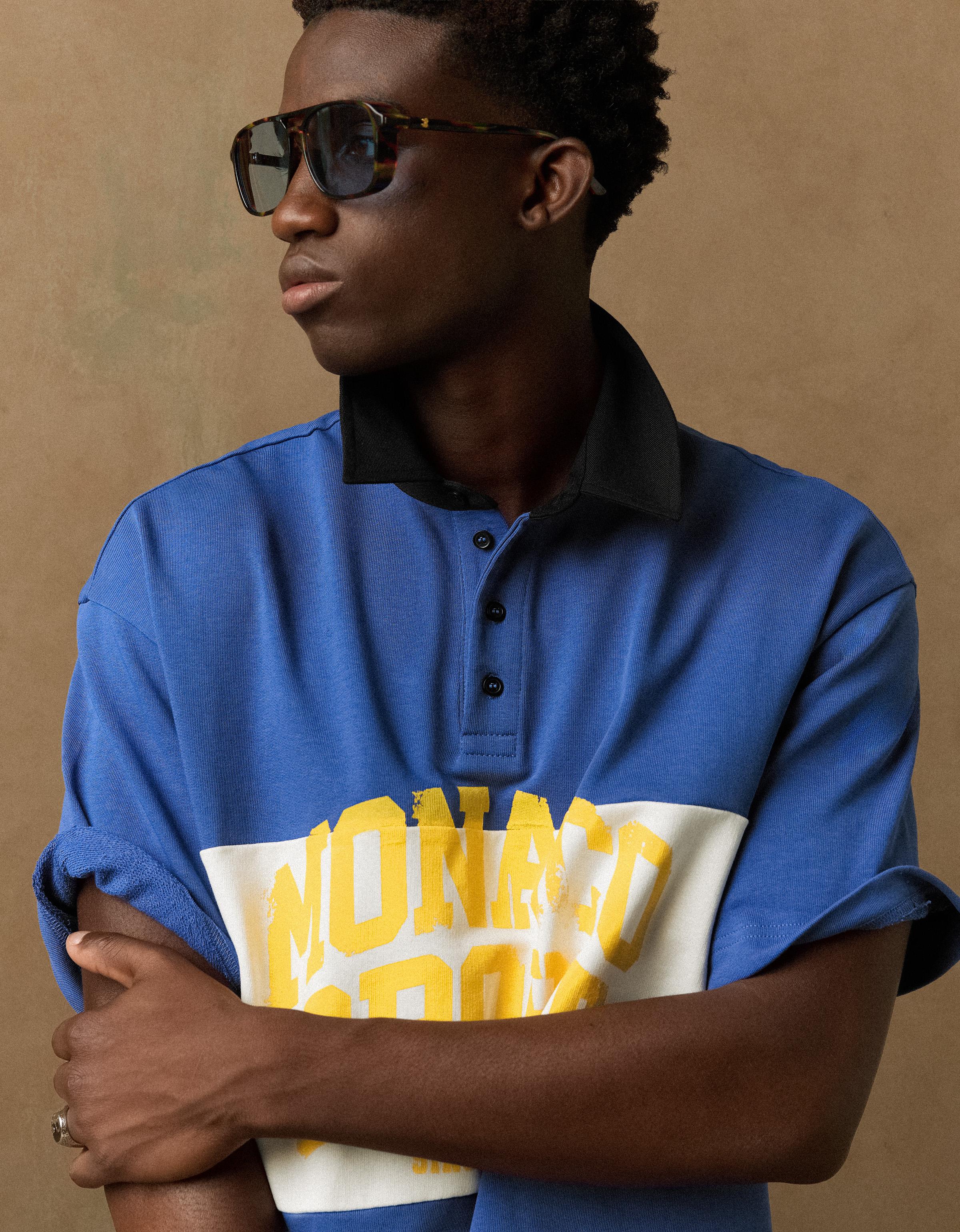 Short sleeve print polo shirt — Blue