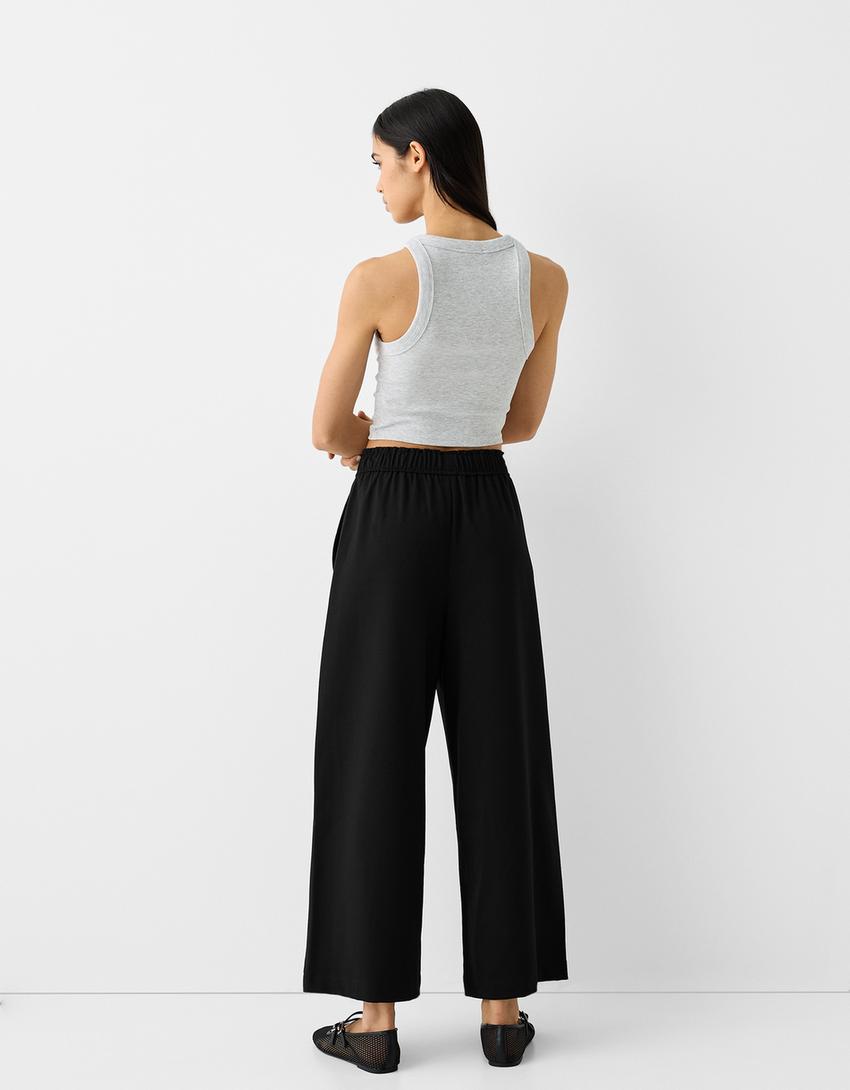 Tailored culottes with elastic waist-Black-2