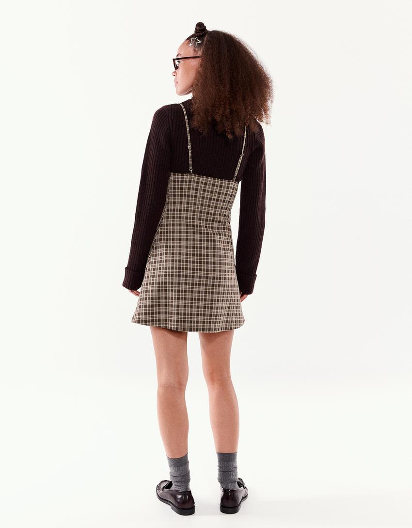 Tule mini-jurk met ruit-Bruin