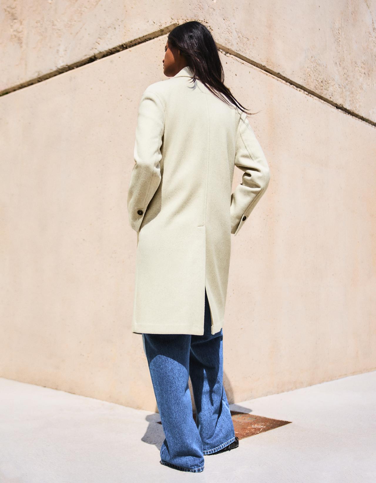 Soft-touch long coat — Sand