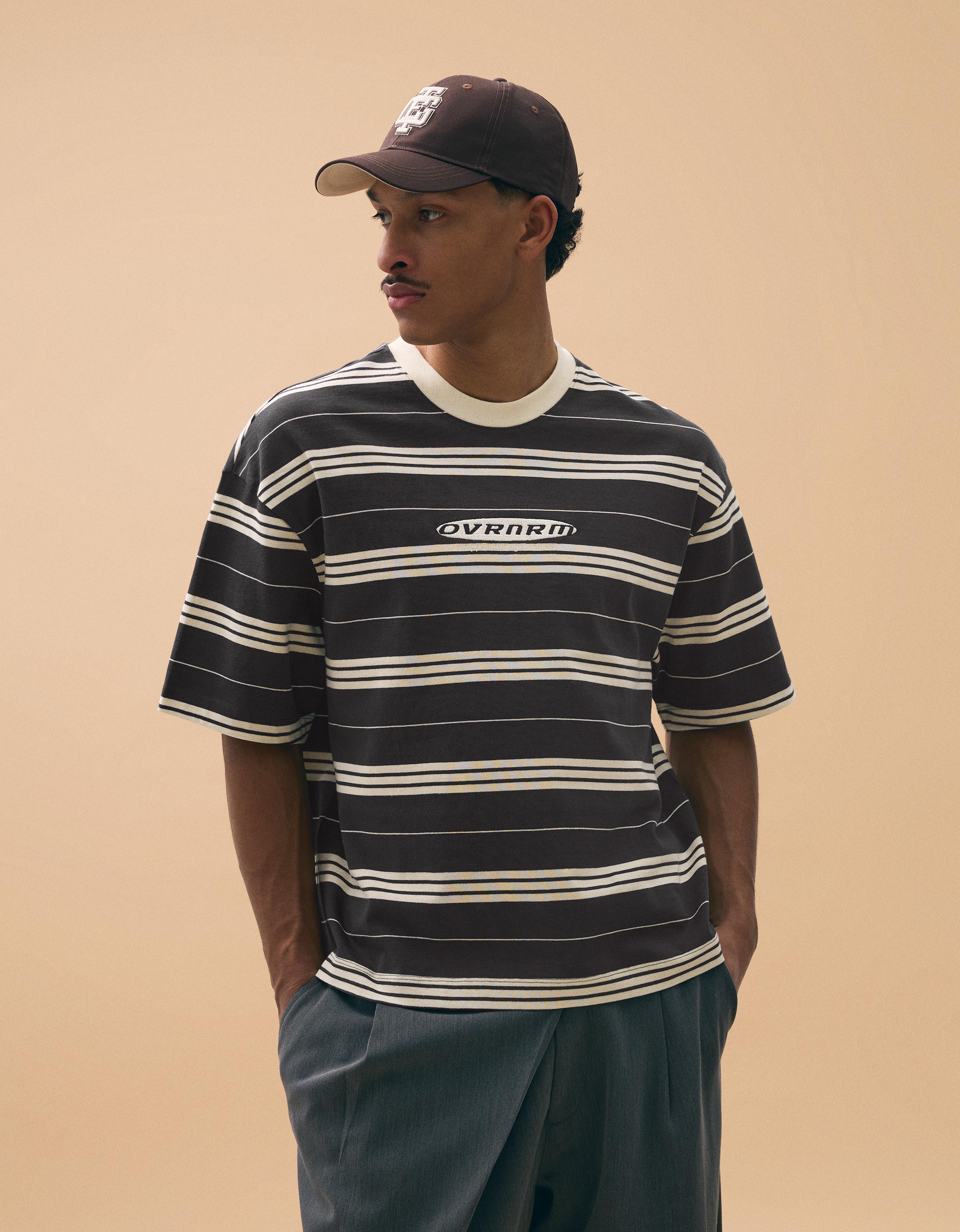T-Shirt Boxy Fit À Rayures Xl Gris Foncé
