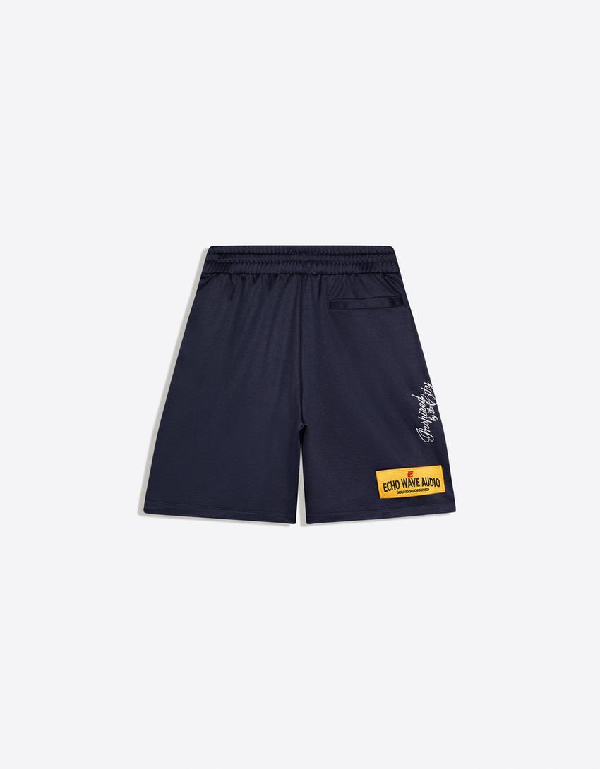 Mesh Bermuda shorts with patches-Navy