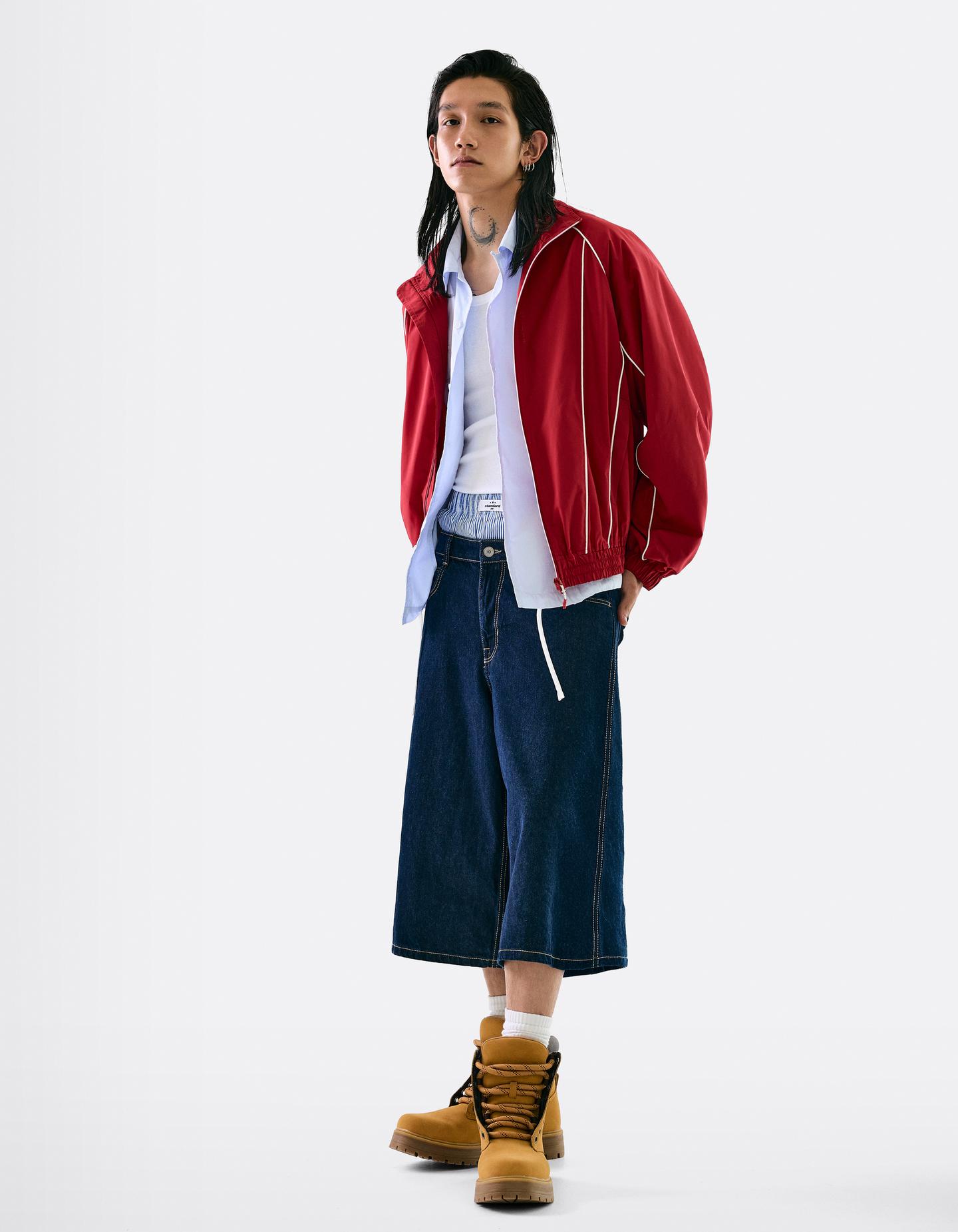 Bershka denimowe jortsy bermudy super baggy granatowy