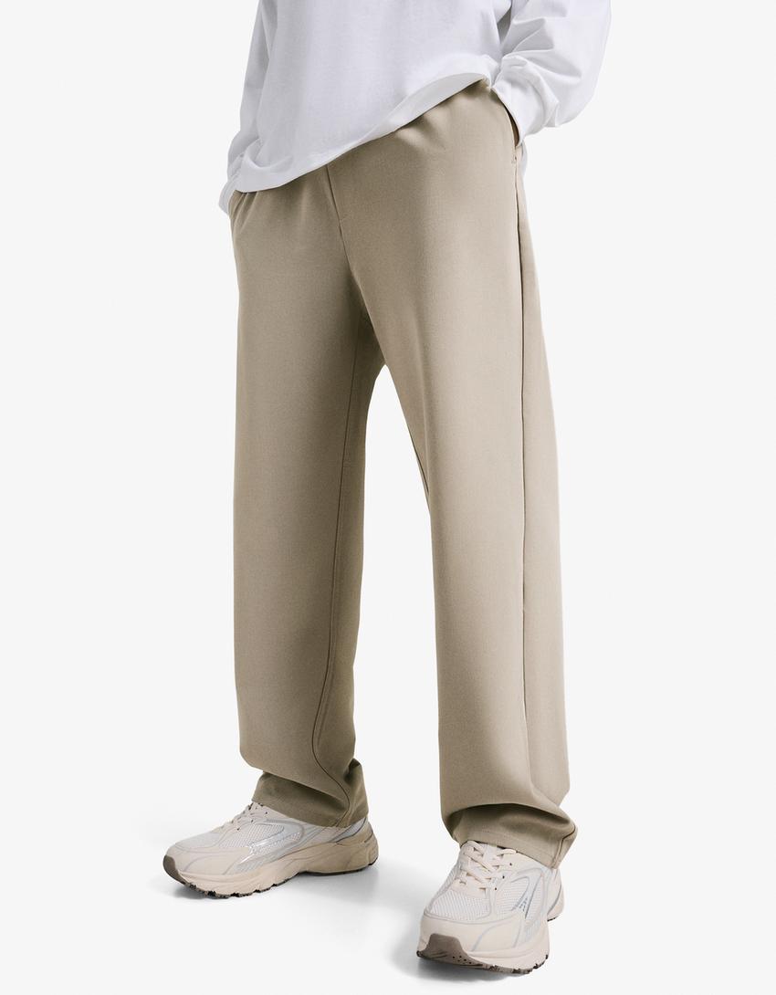 Straight fit jogger tailored pantolon-Kum rengi