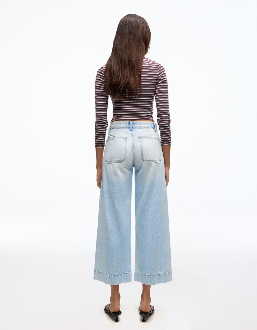 Jeans wide leg cropped-Azul claro