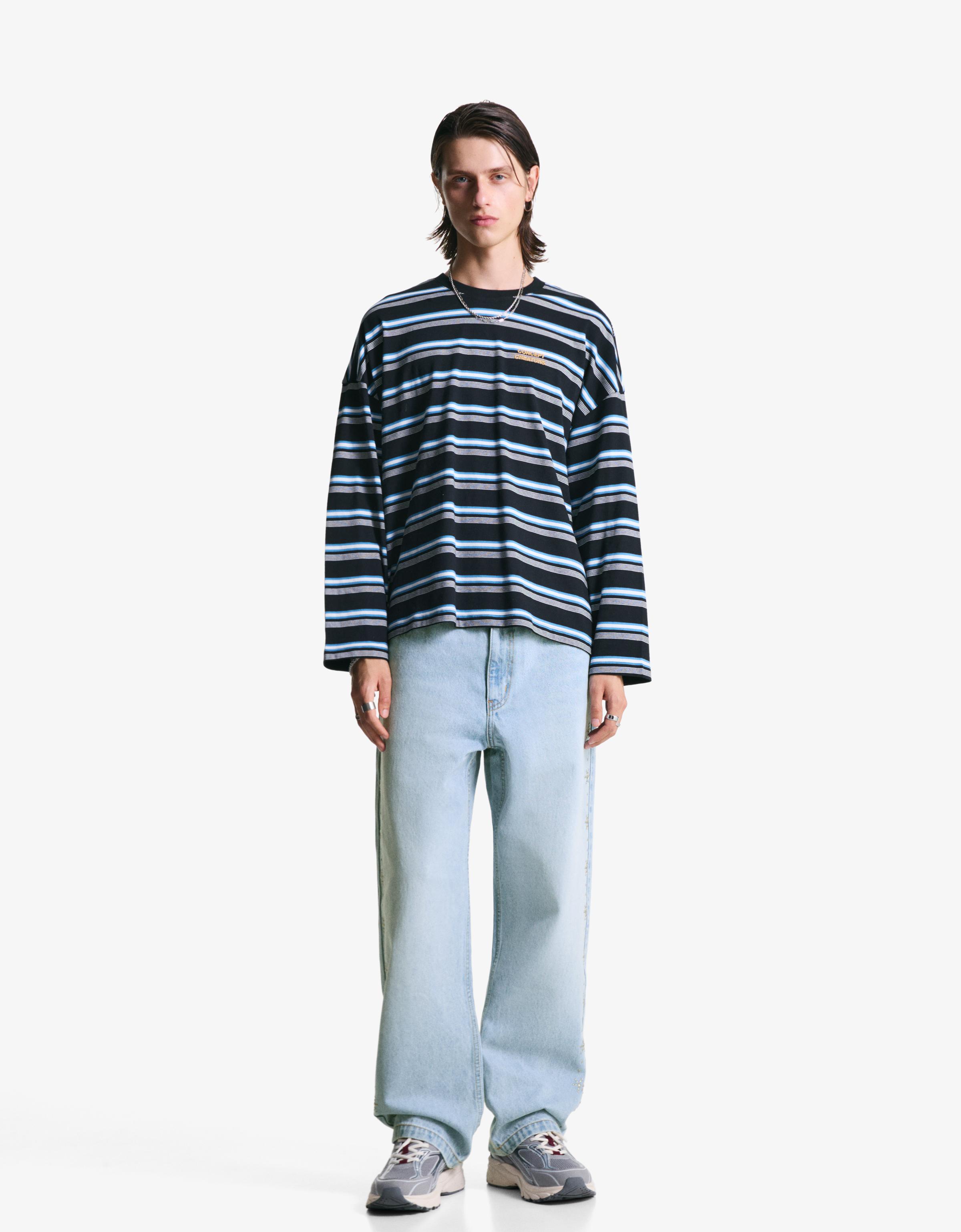 Bershka Baggy Jeans Mit Nieten Herren 38 Ausgewaschenes Blau