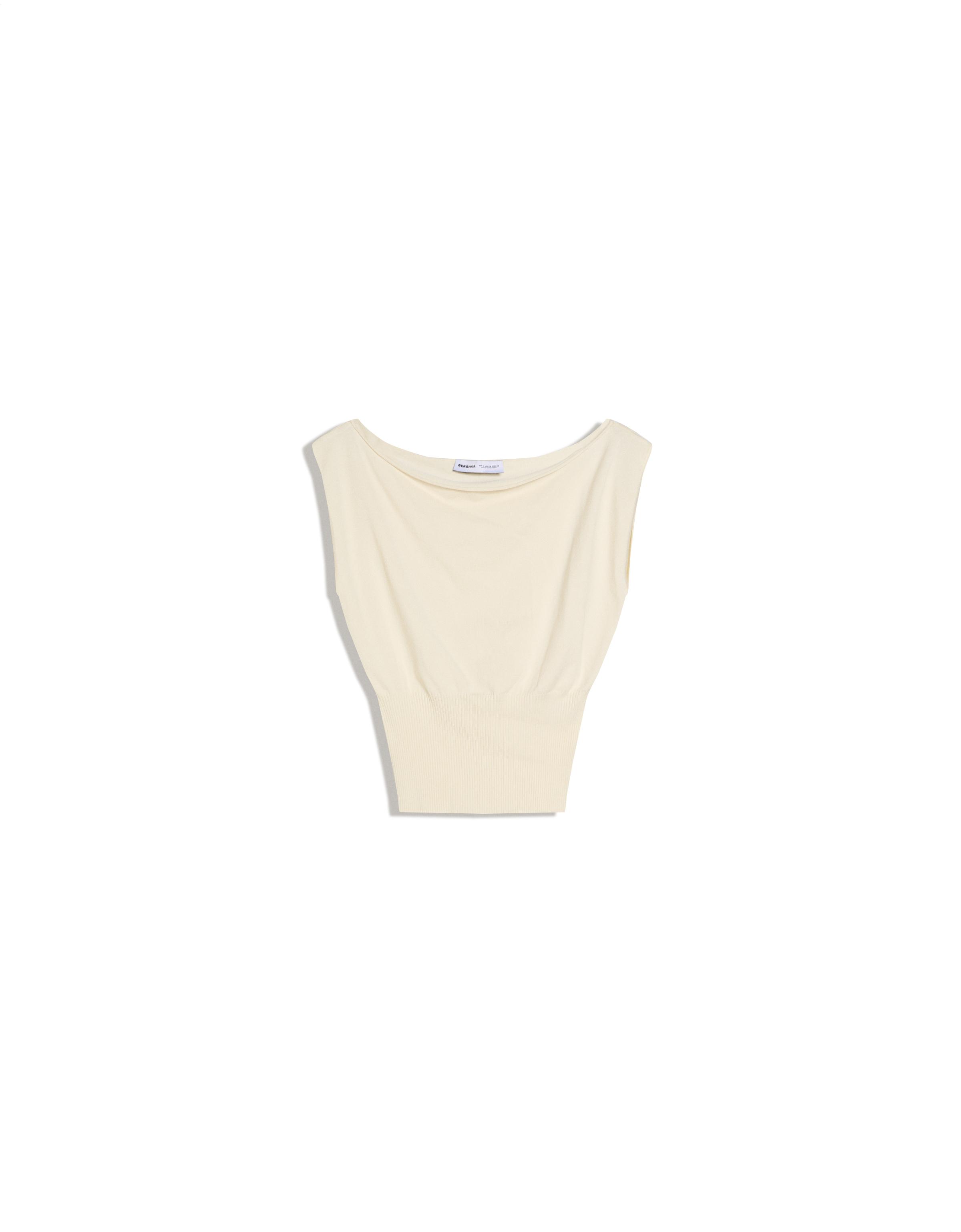 Knit boat neck top — Cream