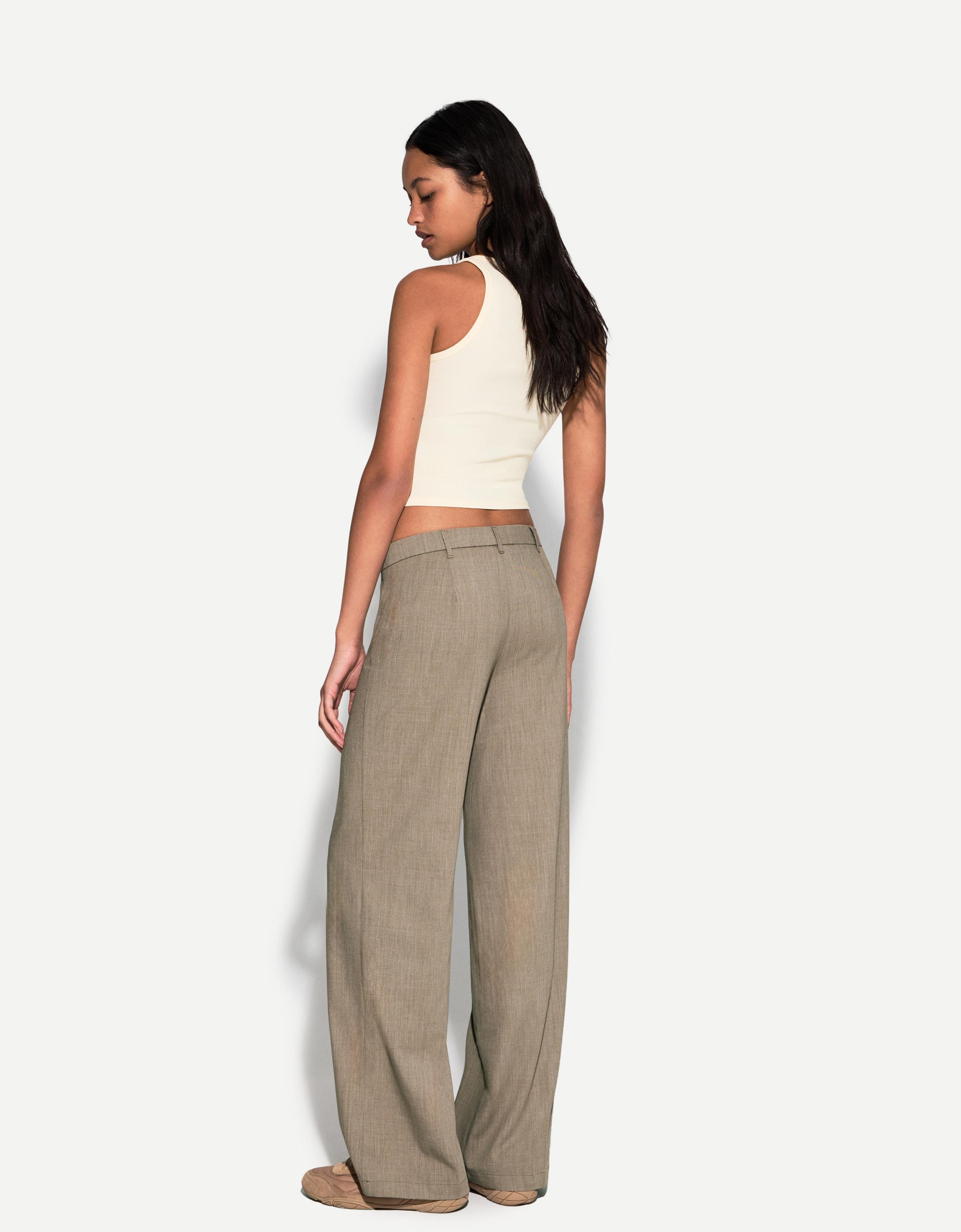 Bershka Wide Leg Tailoring-Hose Damen 42 Nerzfarbe