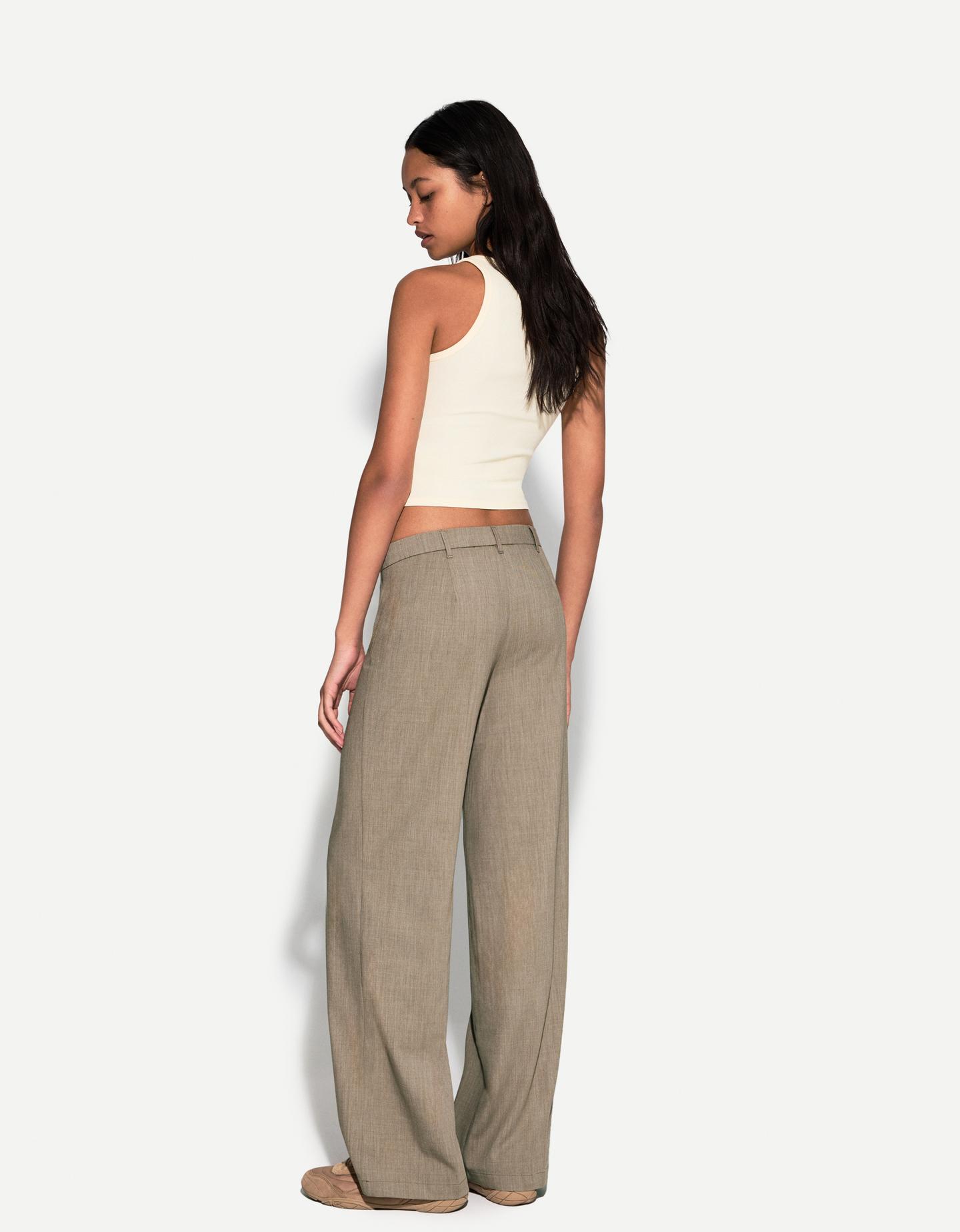 Bershka Wide Leg Tailoring-Hose Damen 40 Nerzfarbe günstig online kaufen