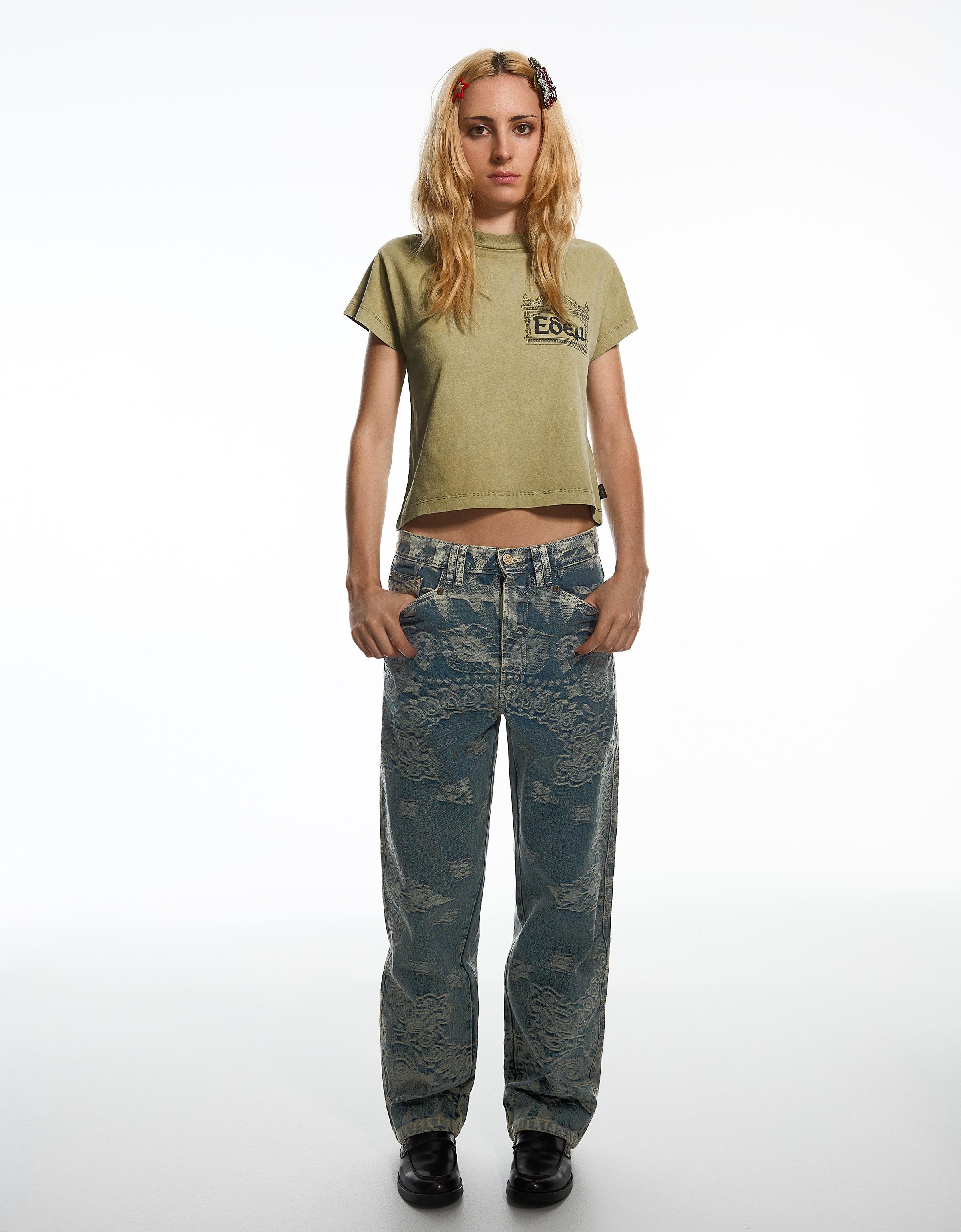 Bershka Camiseta Regular Fit Aries X Bershka Mujer Kaki