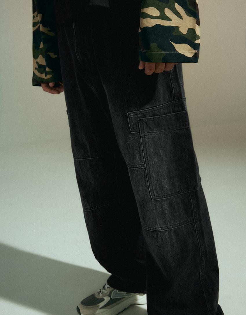 Baggy fit kargo jean-Siyah