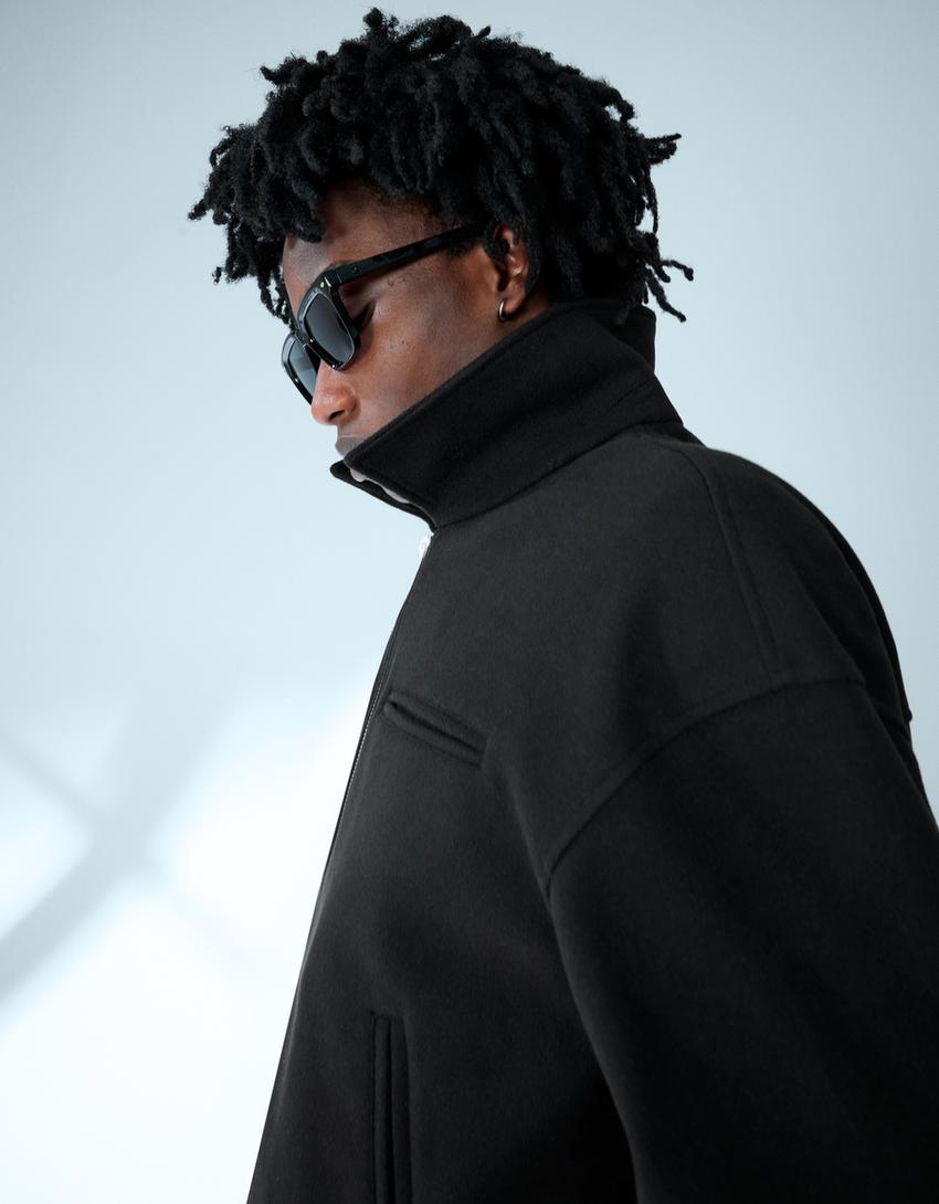 Zip-up cloth jacket-Black