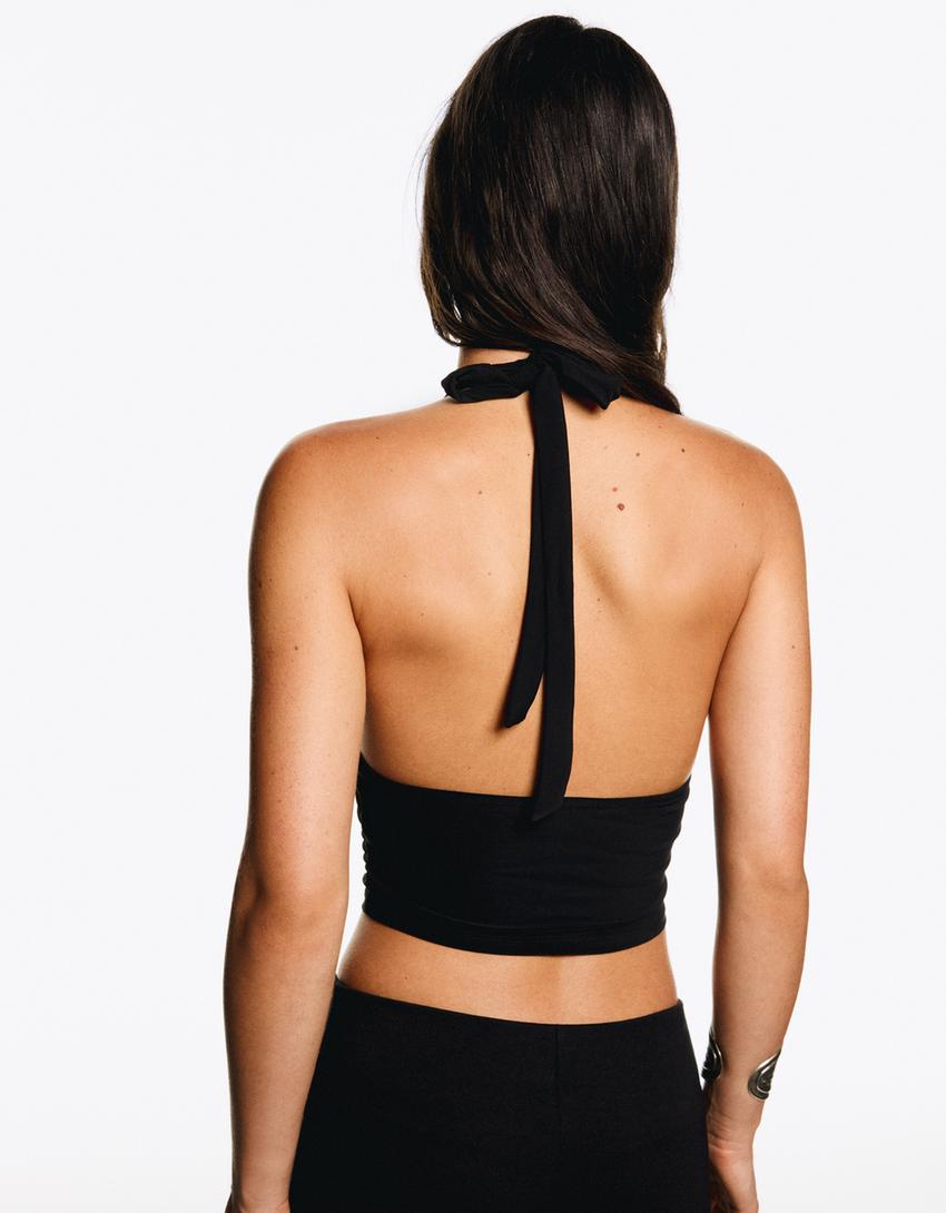 Gathered halter top-Black