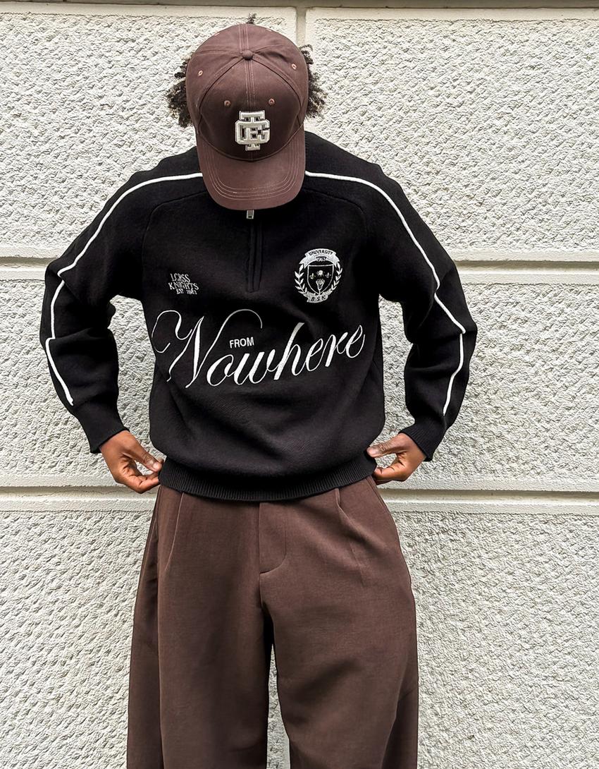 Embroidered quarter-zip jumper-Black