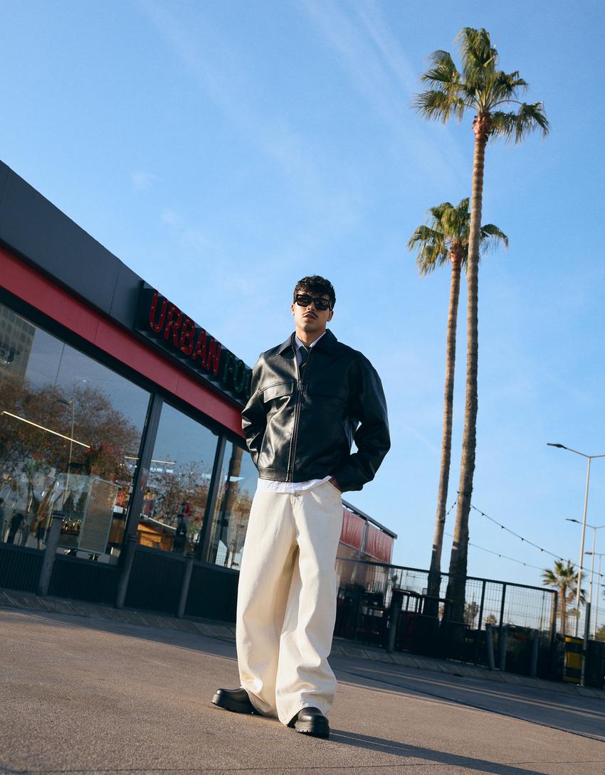 Giacca boxy fit finta pelle-Nero