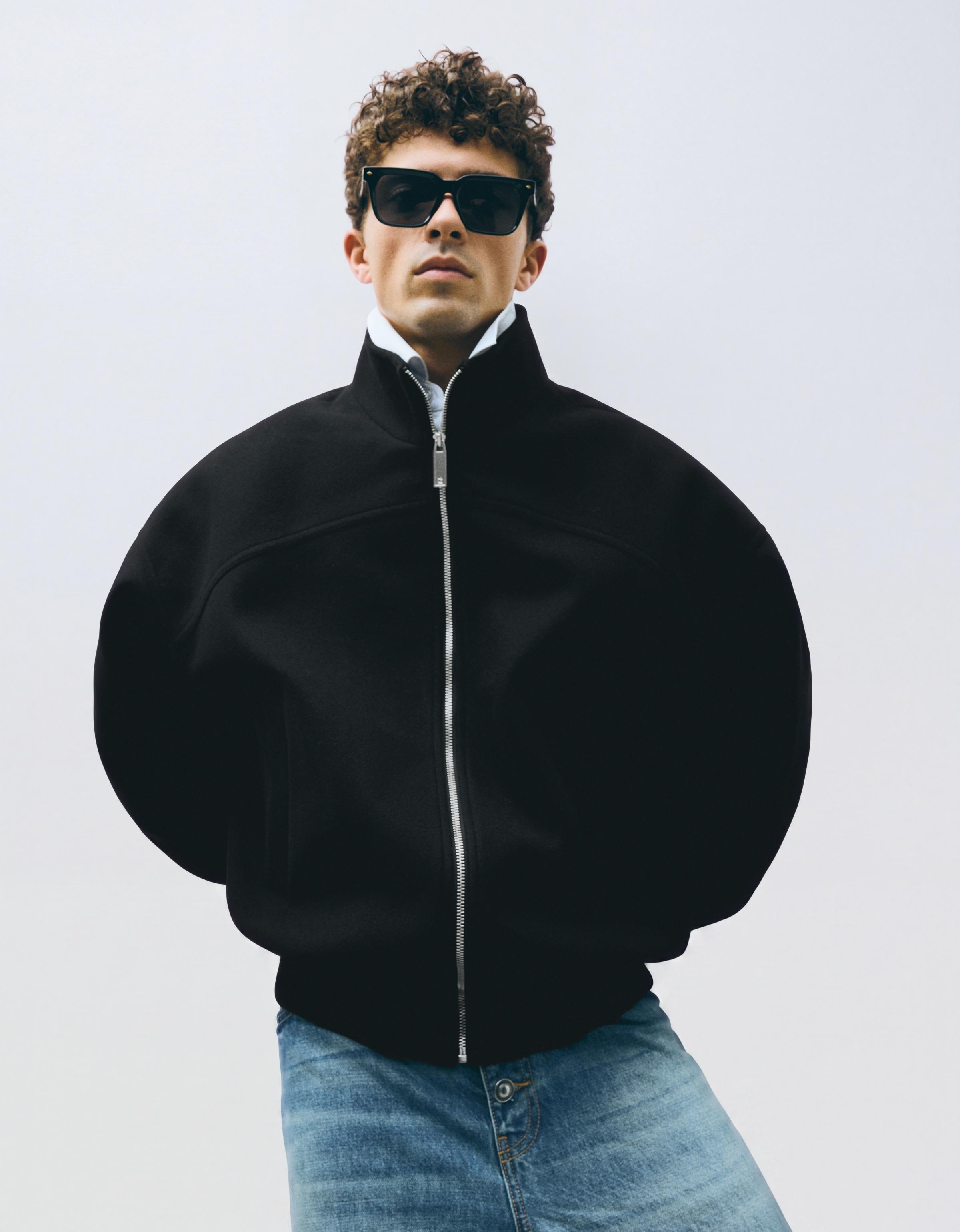 Felt-effect bomber jacket — Black