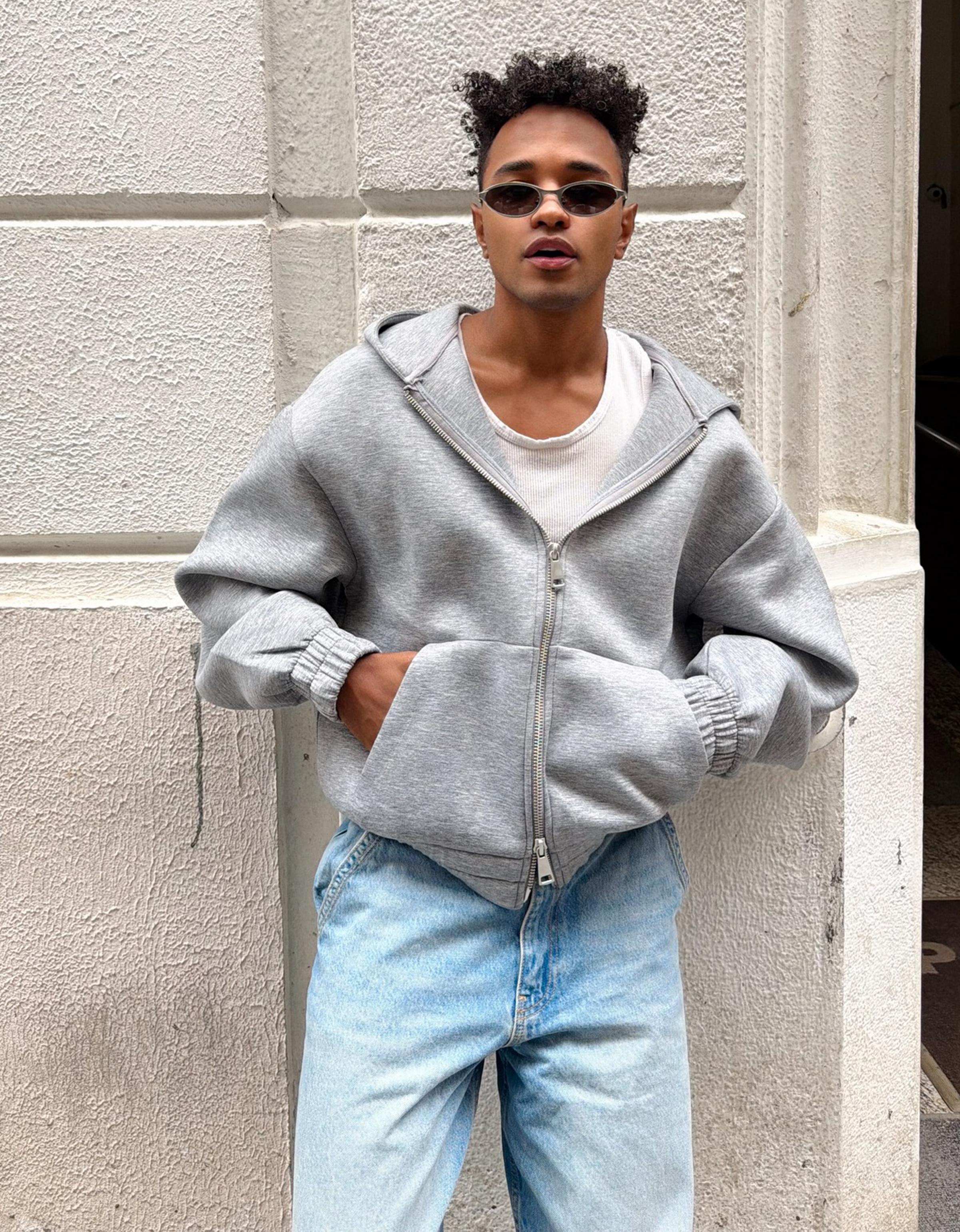 Fermuarlı sentetik kauçuk kumaş kapüşonlu sweatshirt - Görsel 36