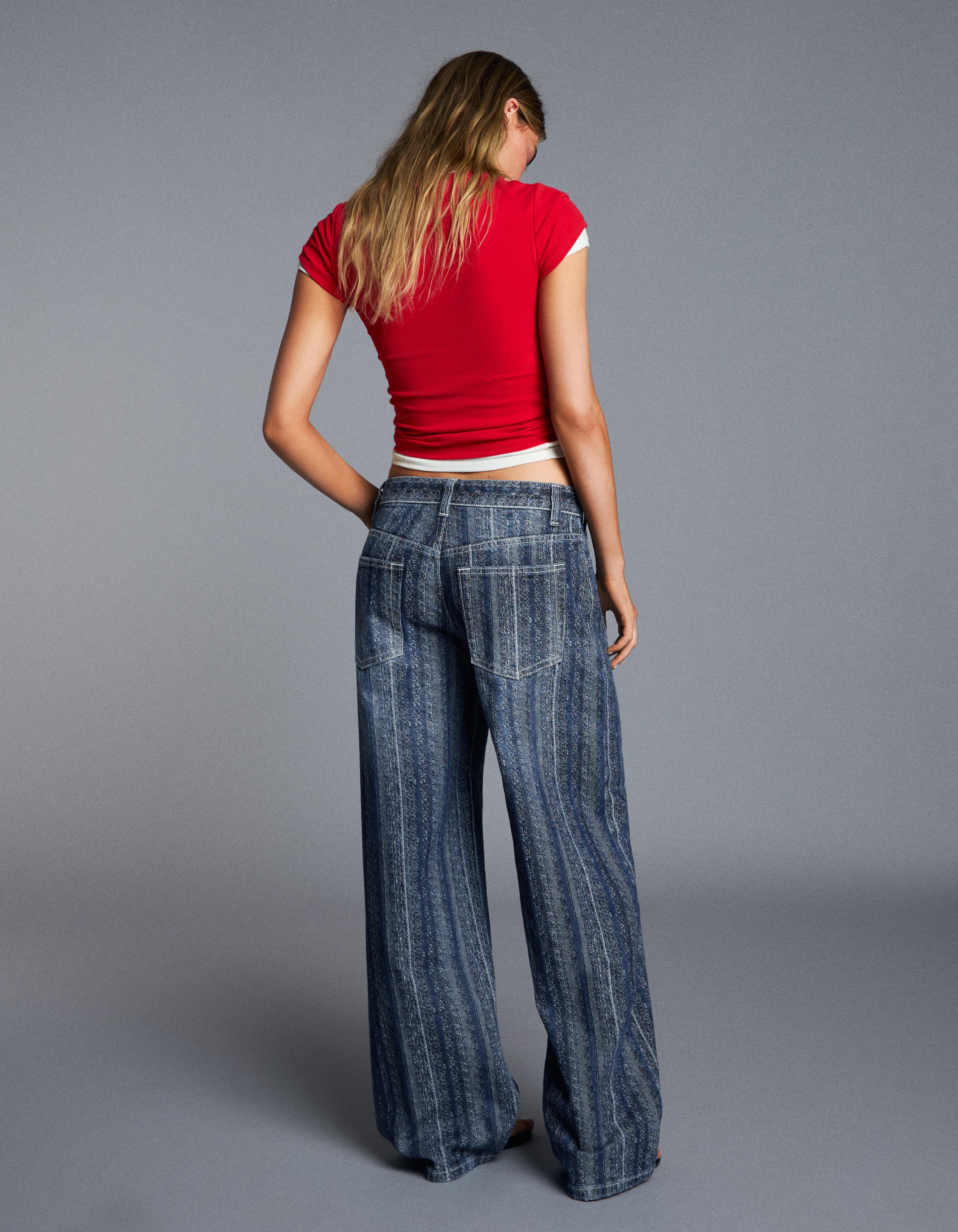 Textured crossover waist jeans — Blue