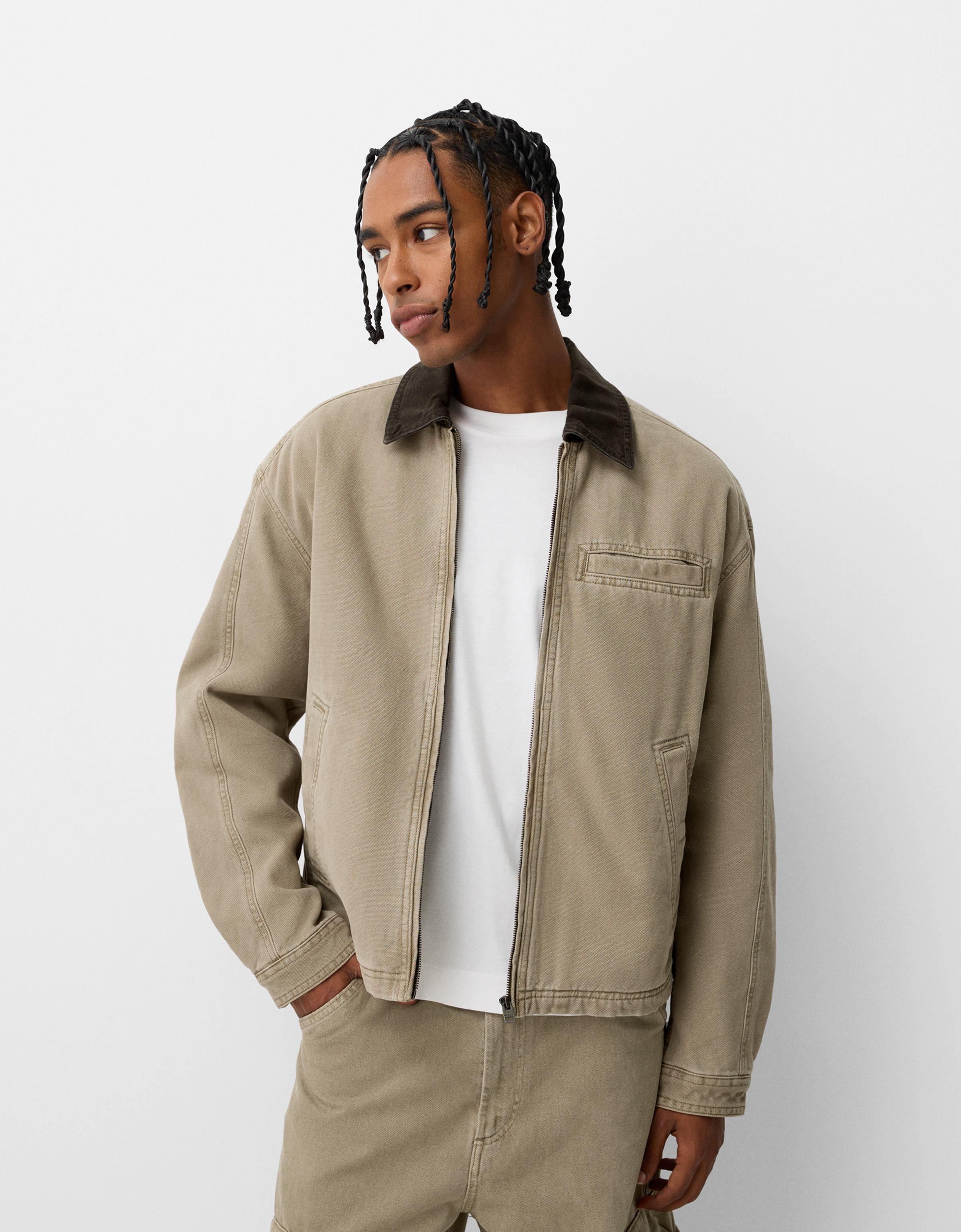 Bershka Boxy-Jacke Mit Farblich Abgesetztem Kragen Herren S Camel