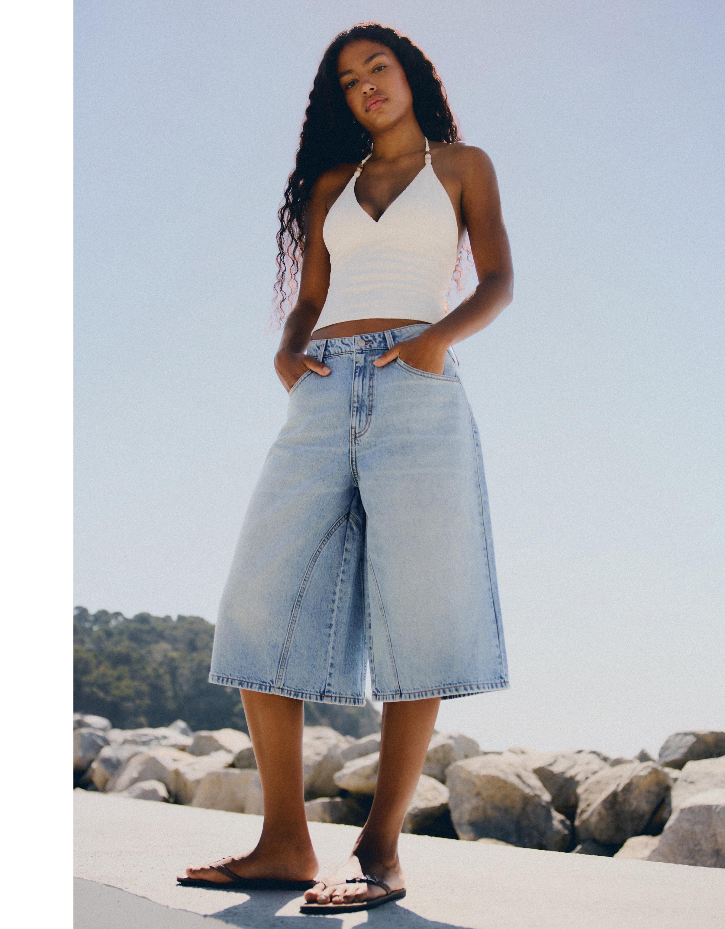 Slouchy denim Bermuda shorts — Light blue