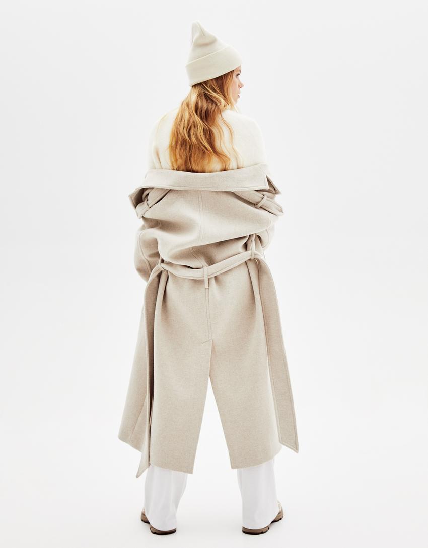 Manteau trench en laine-Beige-2