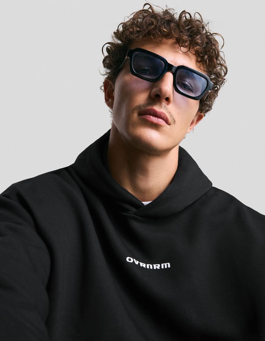 Printed boxy fit hoodie-Black