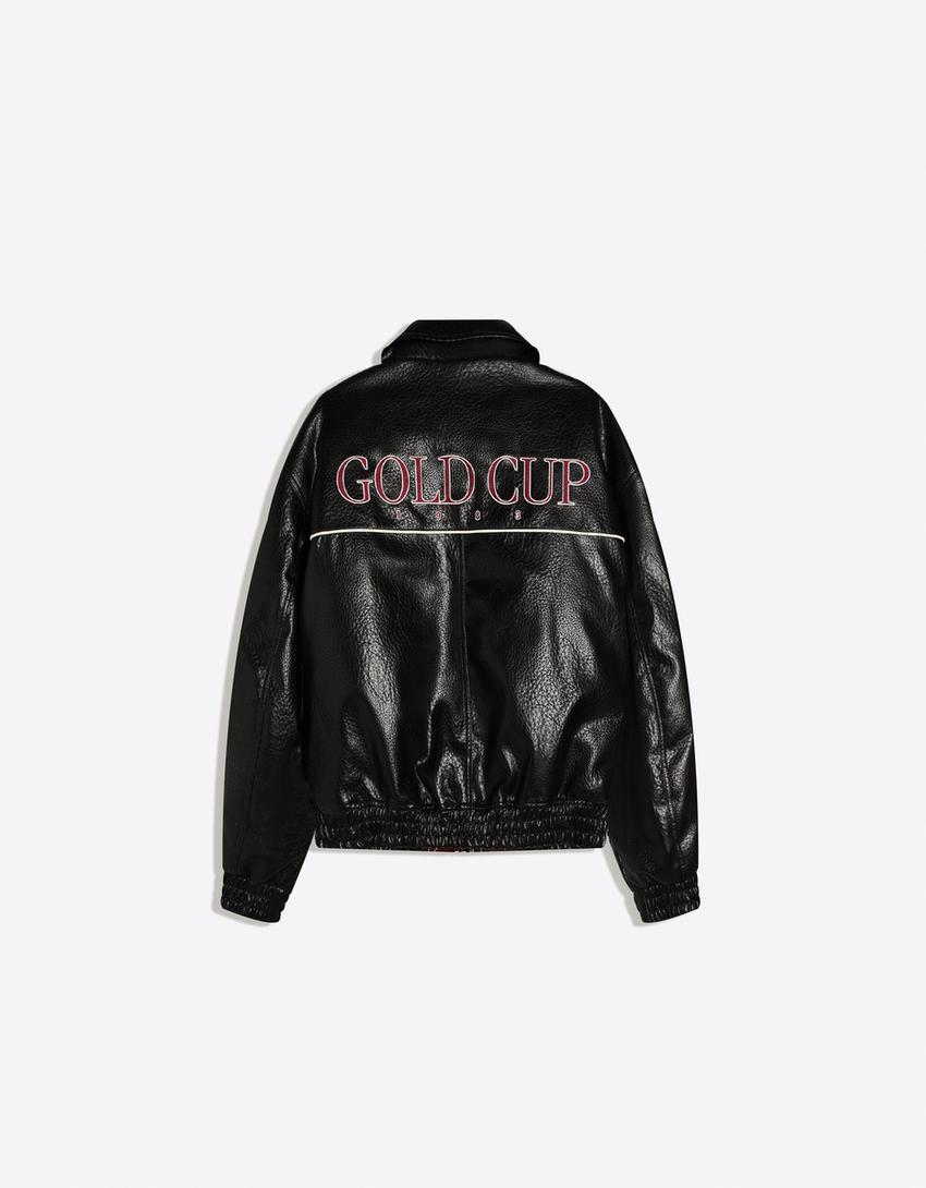 Faux leather graphic jacket-Black