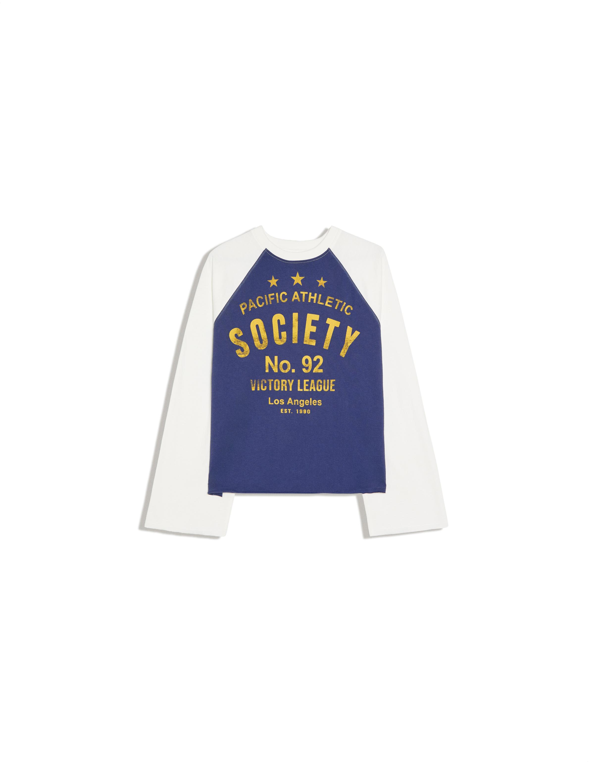 Long-sleeve contrast print raglan T-shirt — Navy