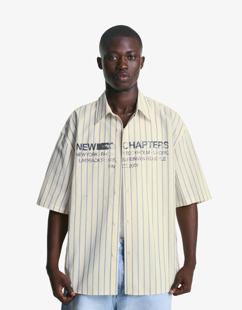 Printed short sleeve oversize shirt-Off white-0