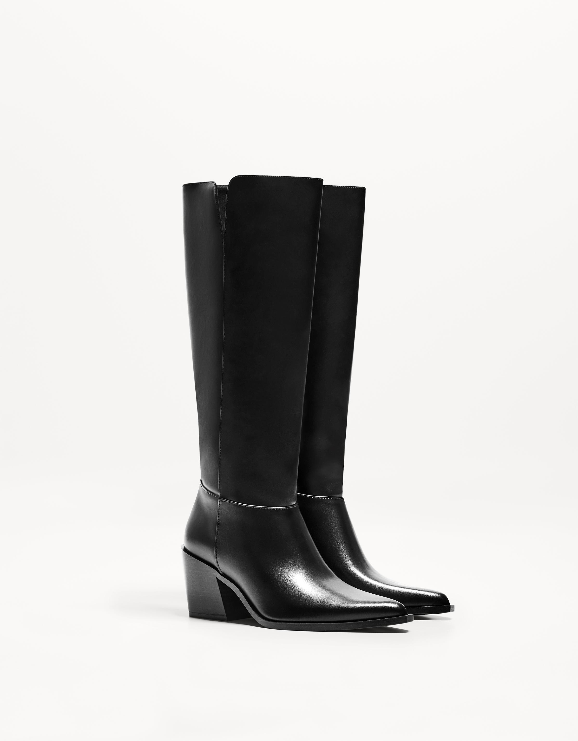 Bershka Absatzstiefel Im Cowboylook Damen 40 Schwarz