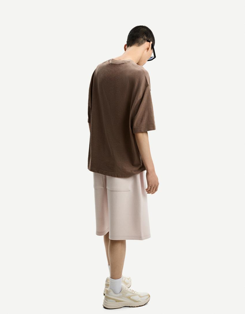 Bermuda oversize effet néoprène-Beige-2