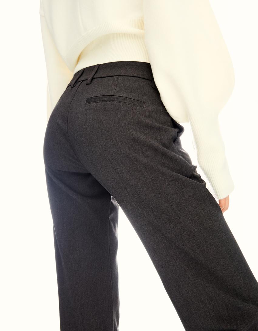 Bootcut-Hose mit tiefem Bund-Grau-2