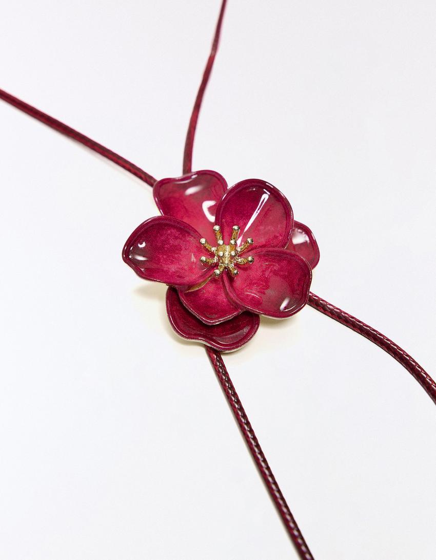 Collar cordón flor-Rosa
