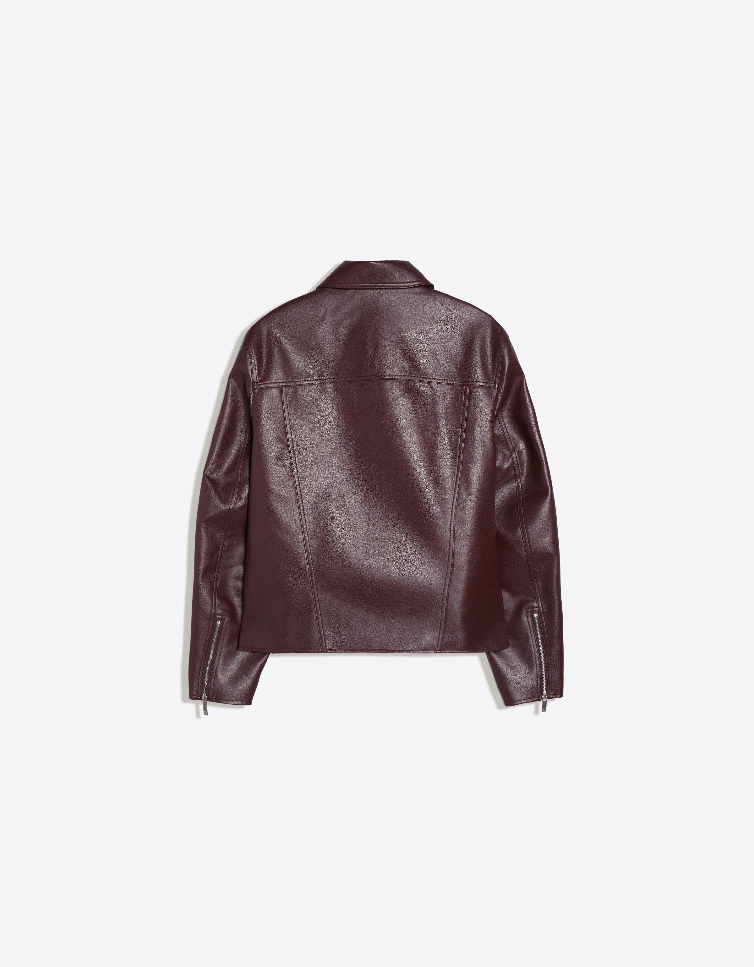 Boxy leather effect jacket — Burgundy