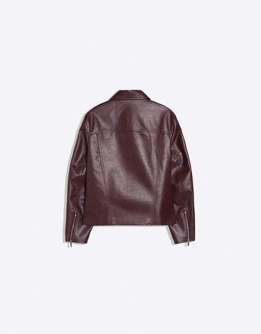 Boxy leather effect jacket — Burgundy 7