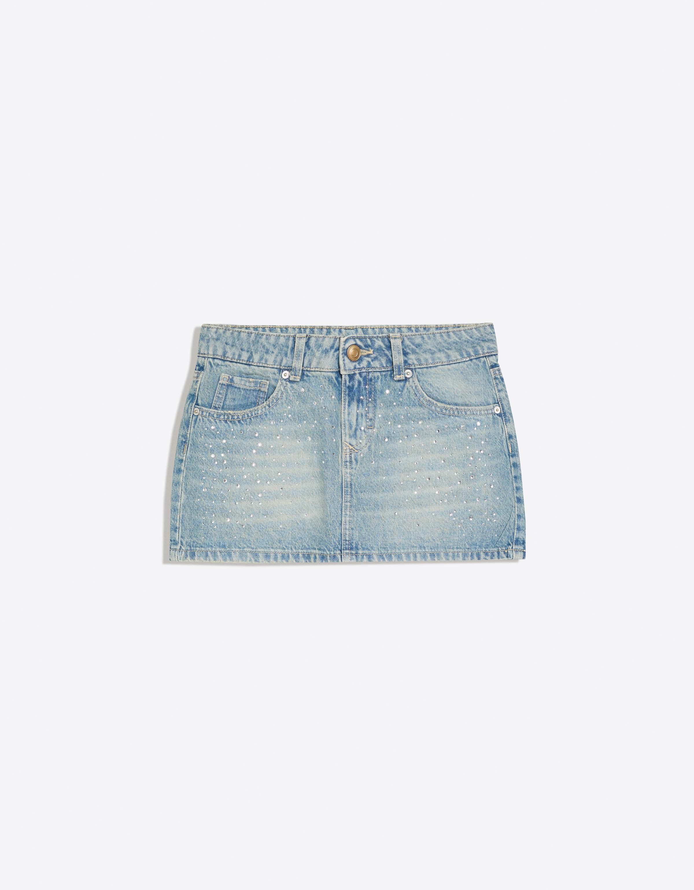 Bershka Falda Denim Brillos Mujer Azul Lavado