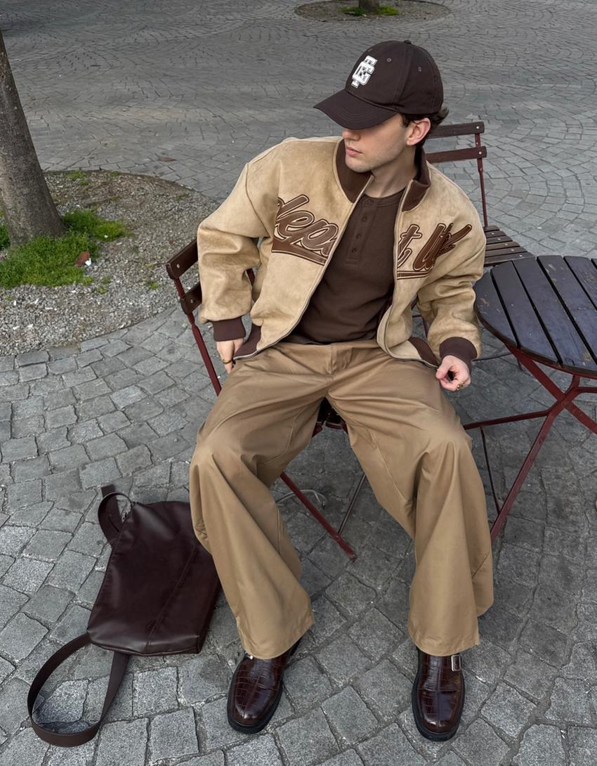 Faux suede jacket-Beige