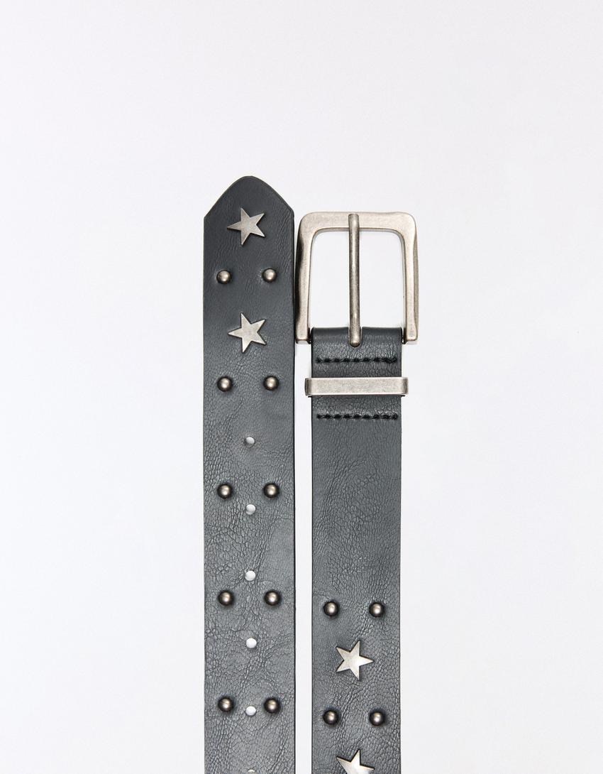 Gürtel mit Sternnieten-Schwarz