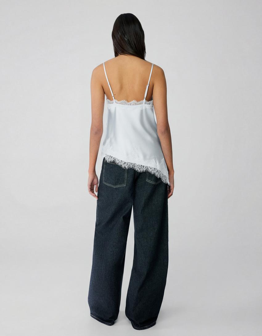 Top tirantes asimétrico satinado-Azul claro