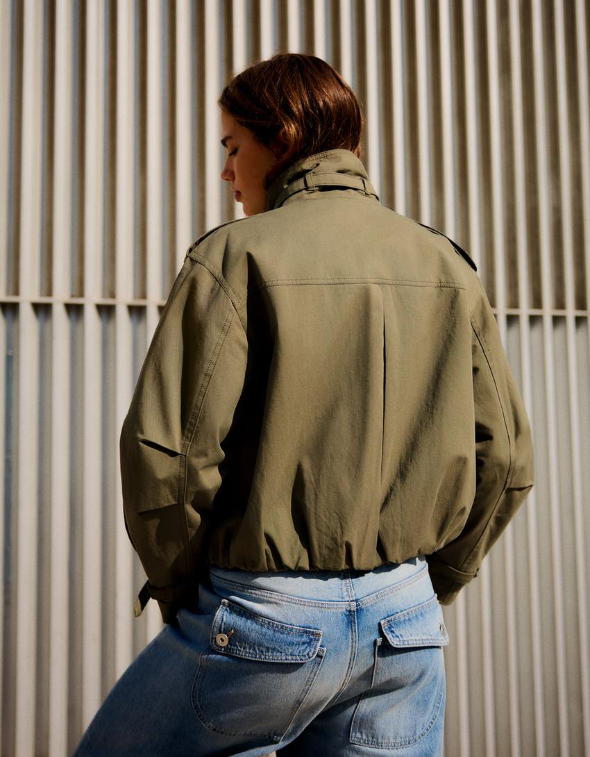 Jacket with ruched buckles-Khaki