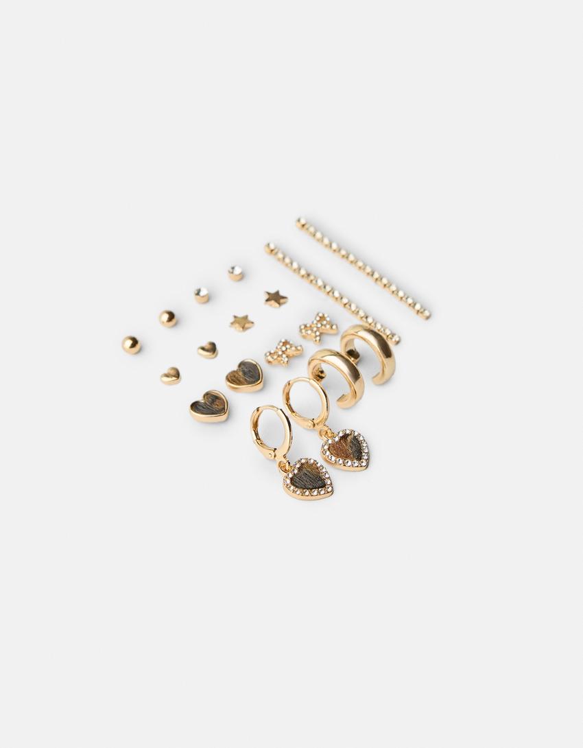 Lot 9 boucles d’oreilles imprimé animal-Or-4