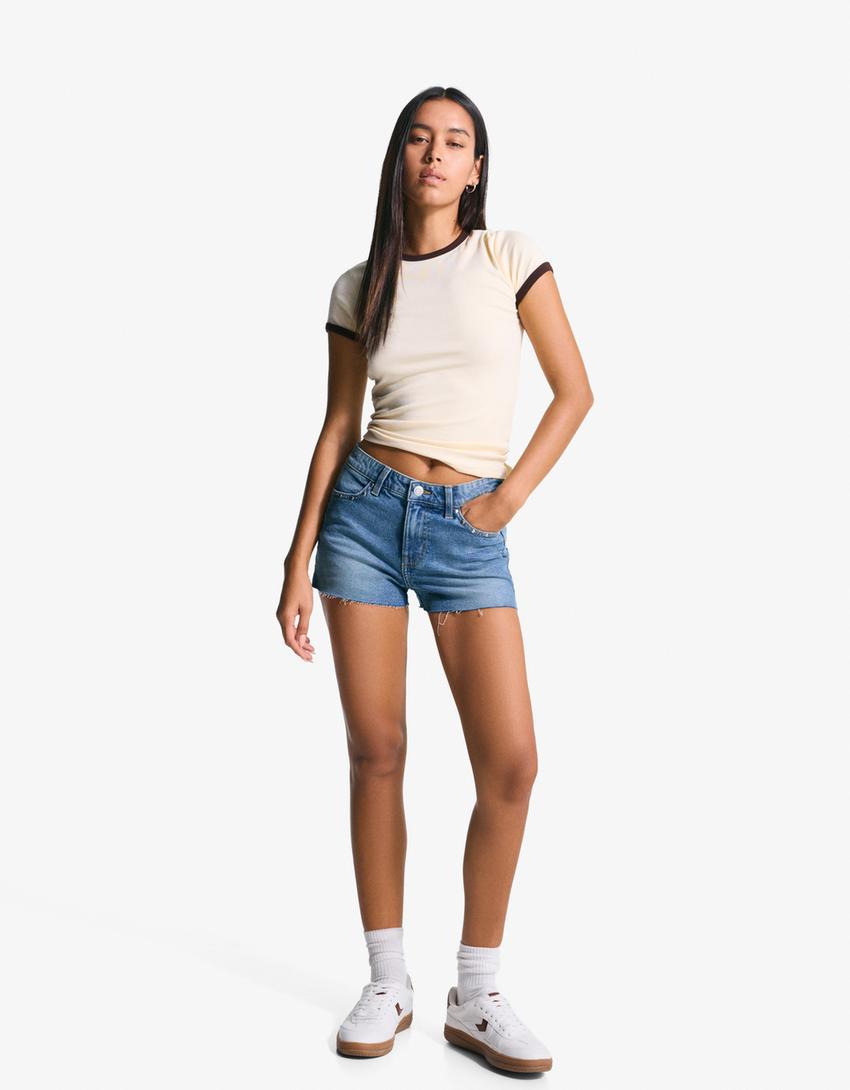 Short denim tachas-Azul lavado