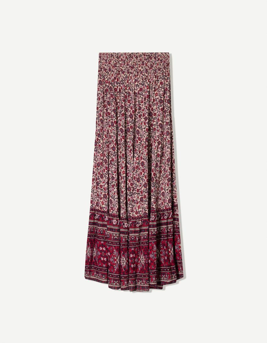 חצאית מקסי עם הדפס Boho-ורוד-5