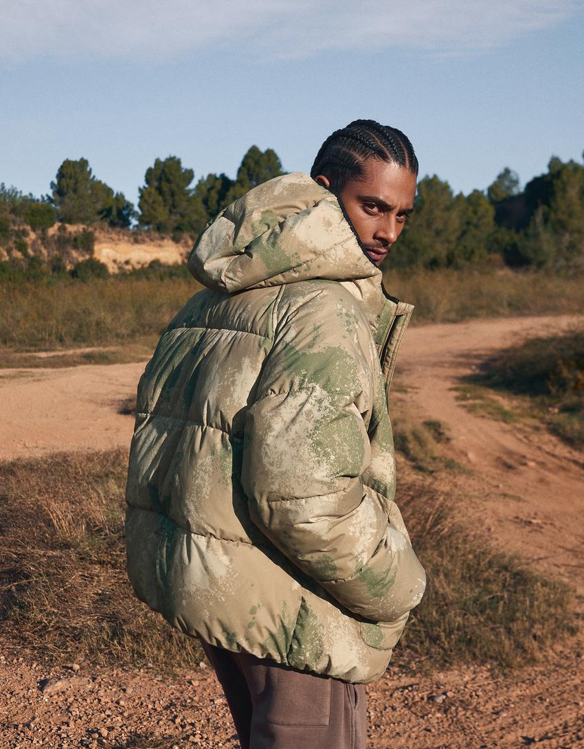 Hooded puffer jacket-Khaki