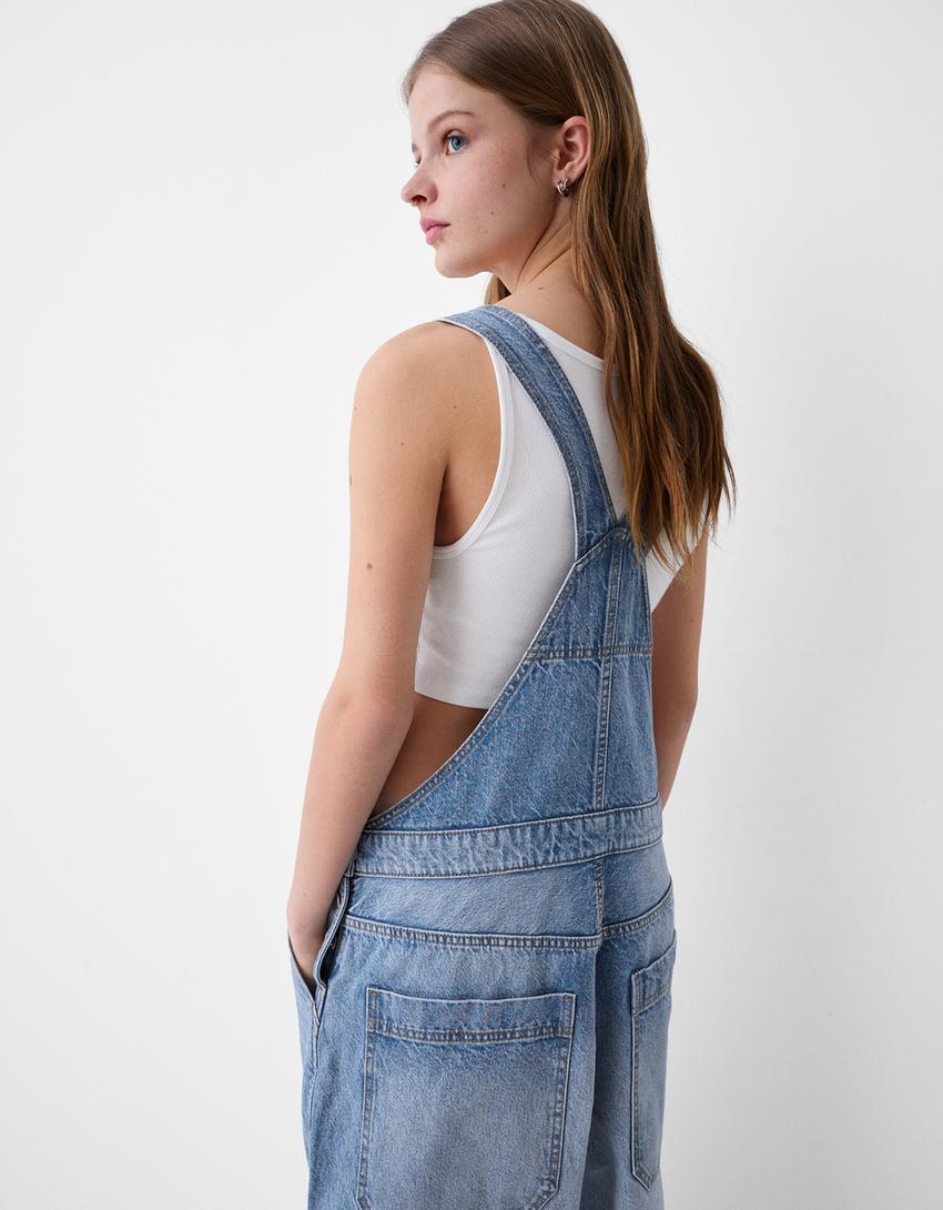 Denim workwear dungarees-Light blue-3