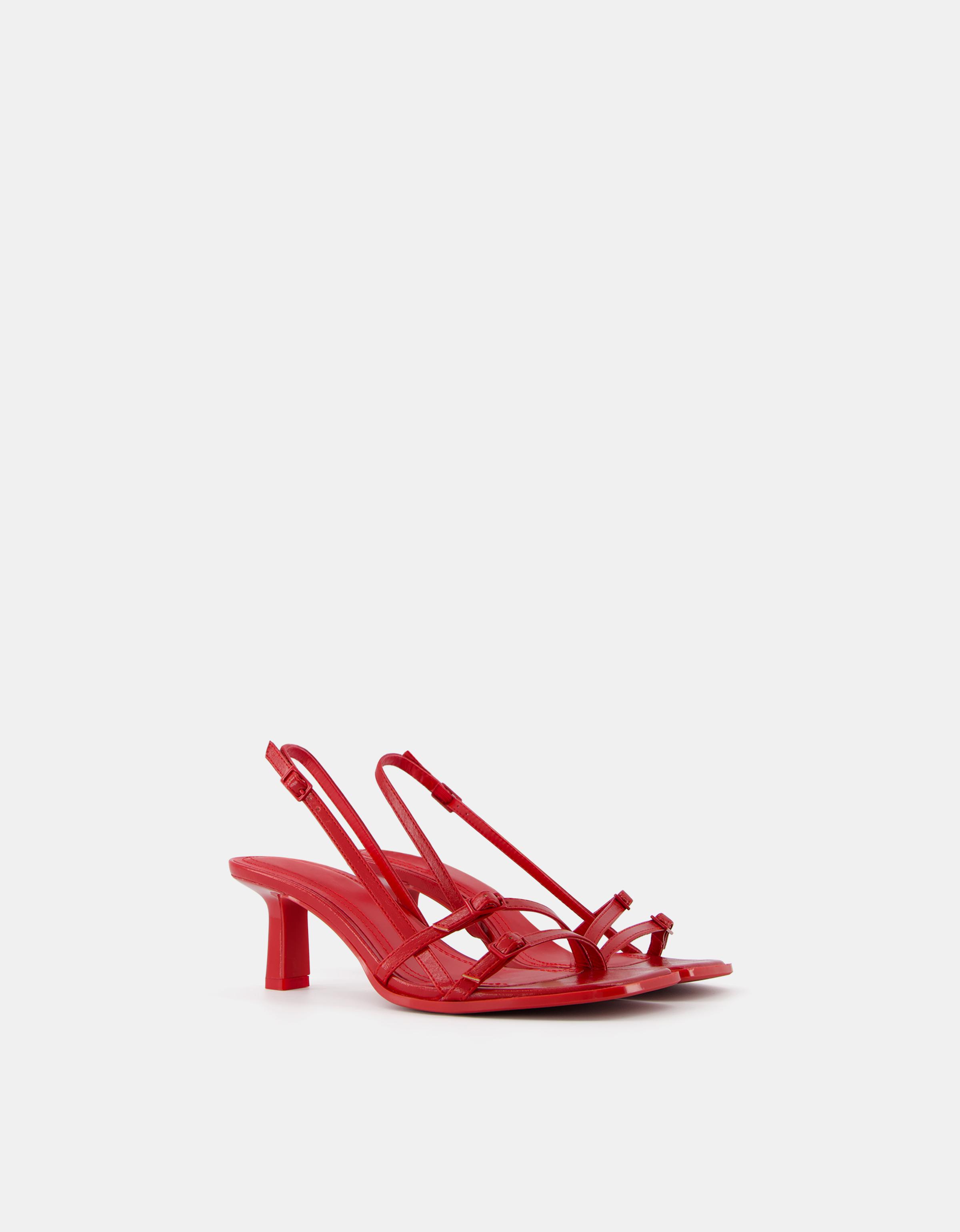 Bershka Sandalen Mit Kitten-Heels Und Schnallen Damen 36 Rot