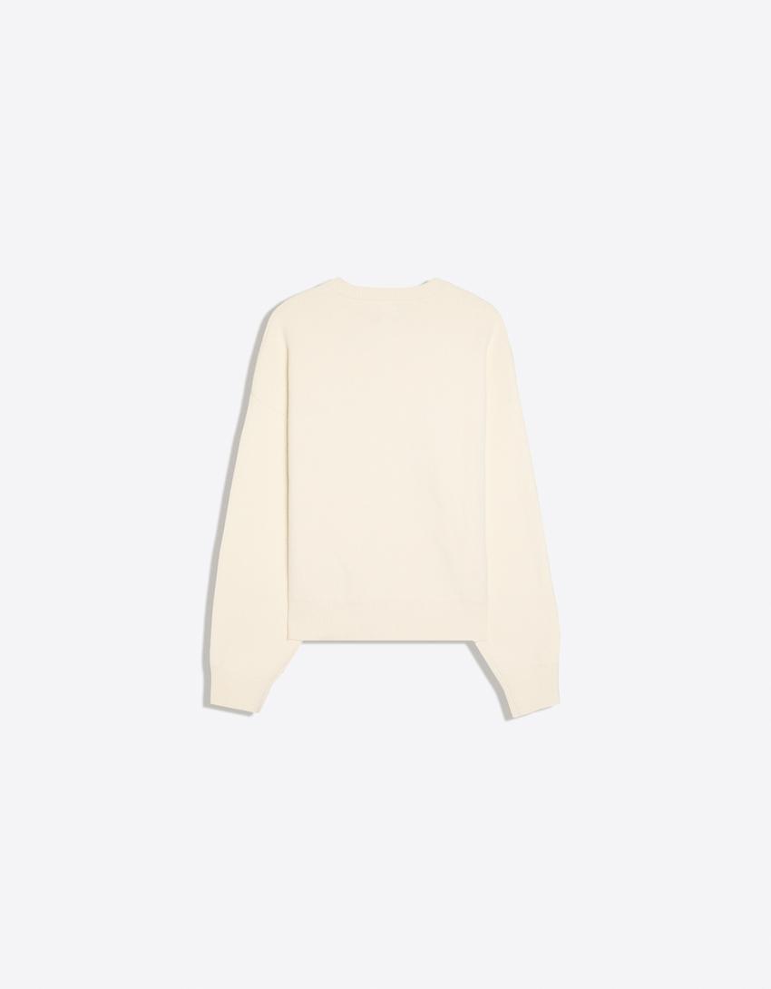 Jersey cuello redondo bordado-Blanco roto