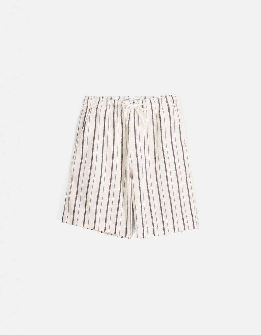 Ensemble chemise et bermuda rustique rayures-Écru-6