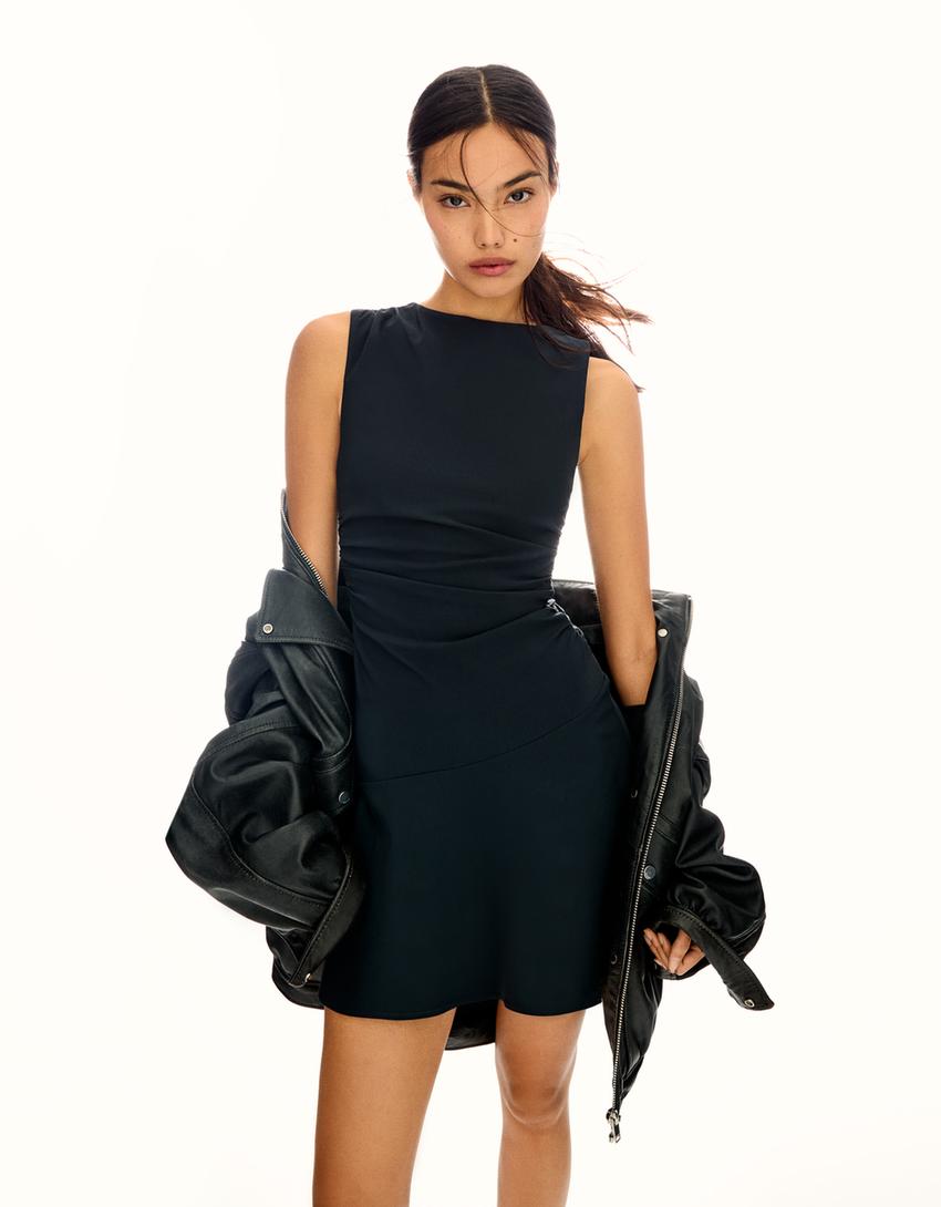 Vestito mini in bengalina svasato-Marino-0