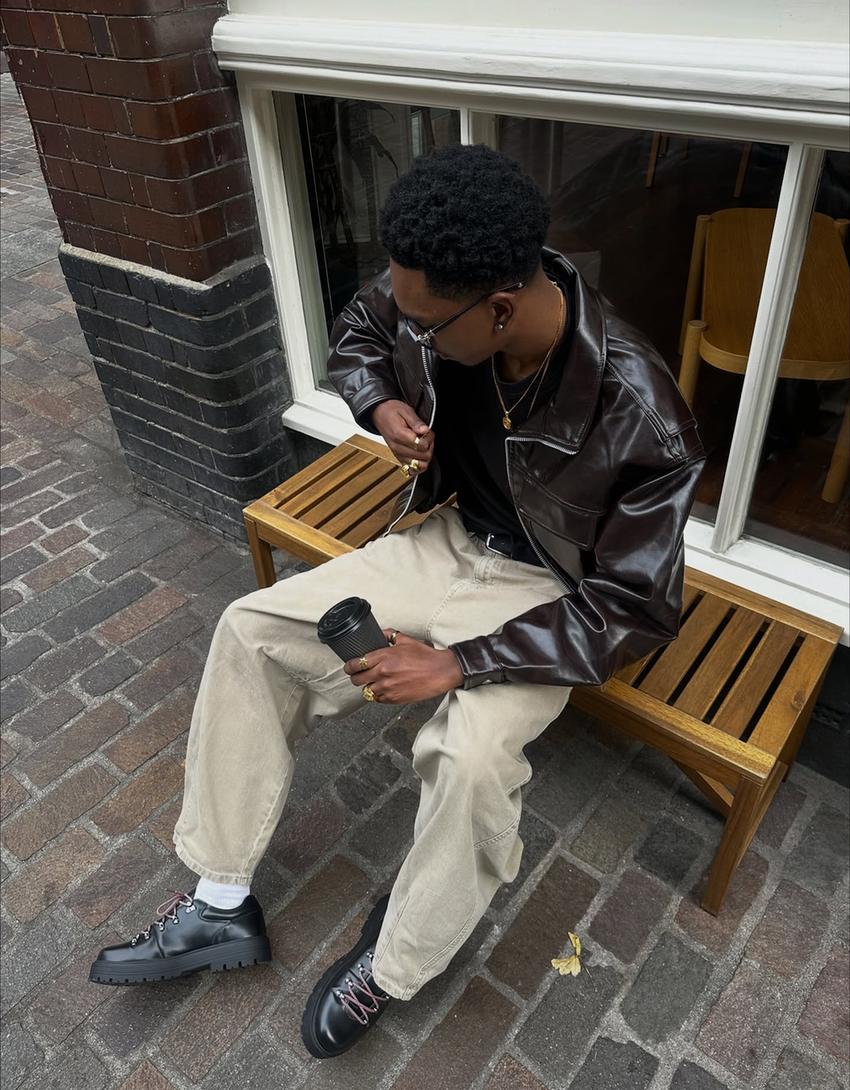 ხელოვნური ტყავის ქურთუკი-ყავისფერი